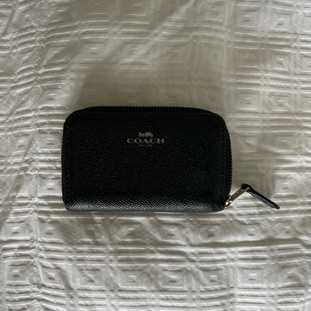 Coach Black Textured Leather Zip Wallet